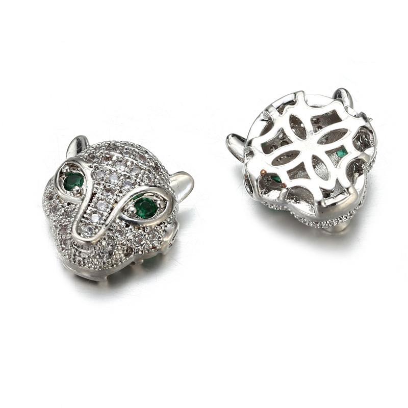 Handmade DIY Copper Inlaid Zirconium Leopard Head Round Hole Loose Bead Pendant Accessories