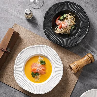 Ceramic Pasta Plate Dining Plate Salad Striped Straw Hat Plate Household Western Restaurant Hotel Tang