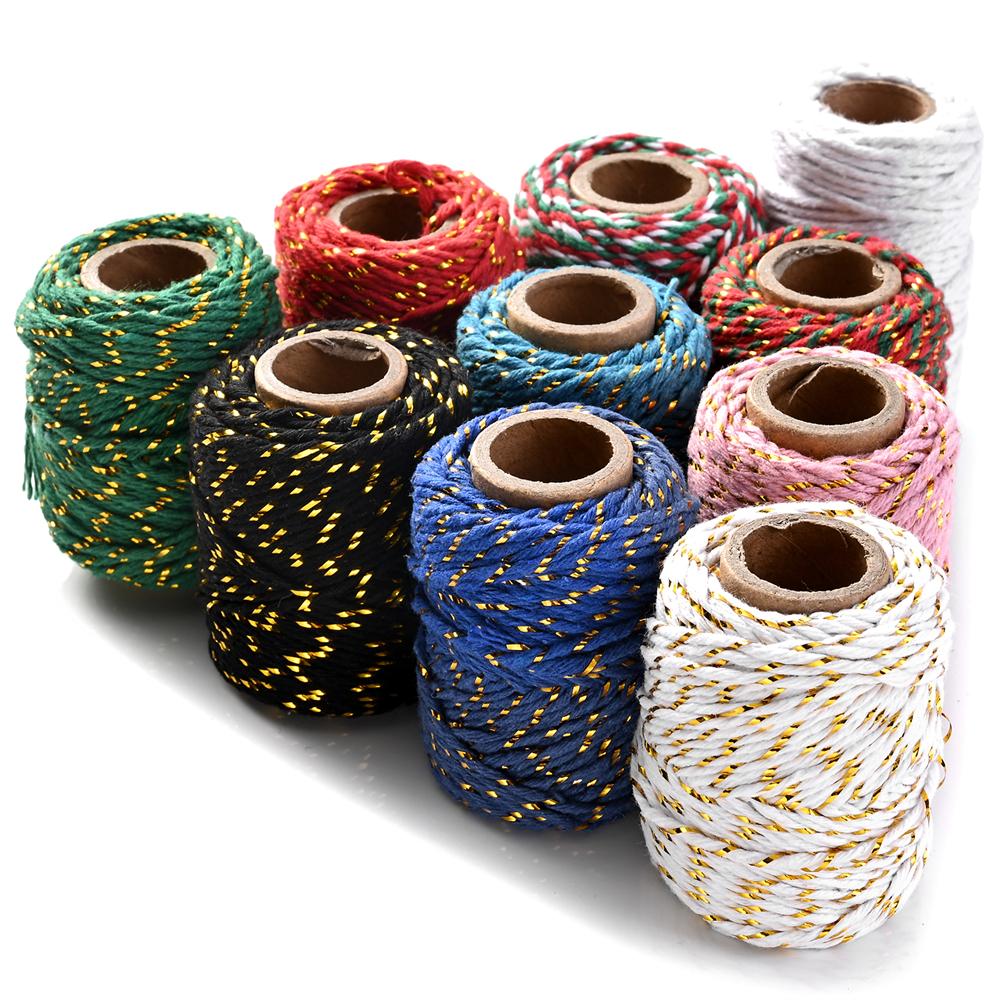 2mm*20M DIY Cotton Thread Rope Golden Silk Braided Cotton Tag Rope For Creative Multi-strand Abrasion Party Gift Packaging