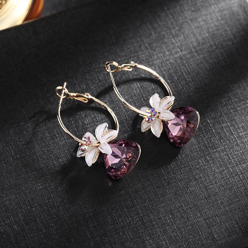 Šviečiantys krištoliniai gėlių auskarai moterims Sweet Statement Water Drop Dangler Korėjos pop vestuvių vakarėlis auskarai papuošalai