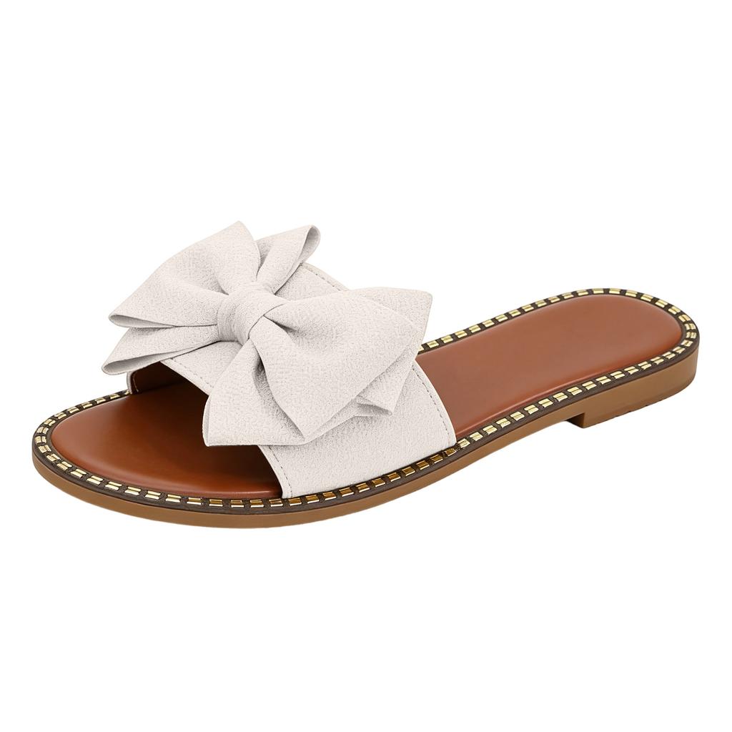 Ladies' casual and fashionable flat bottomed rhinestone bow one line slippers, lightweight cloth surface slippers for wearing outside
