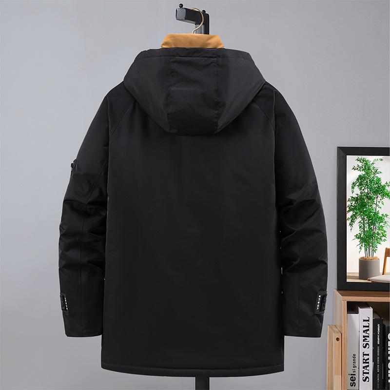 2025 Winter Extra Large Men's Japanese-Style Hooded Cotton Workwear Jacket - Trendy Mid-Length Casual Coat, Plus Size, Warm.