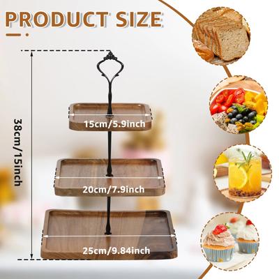 3 Layer Wood Cupcake Stand High-capacity Snacks Display Tray Square Plates for Desserts Fruits,Kitchen Organizer for Xmas Party