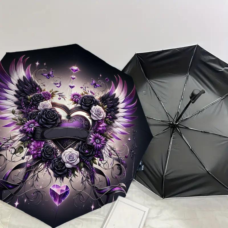 1PC Heart Wings Umbrella-8-Rib Reinforced, Automatic Open, Lightweight & Durable, Cute Fashion Accessory for Outdoor, Beach or Casual Use, Beach Umbre
