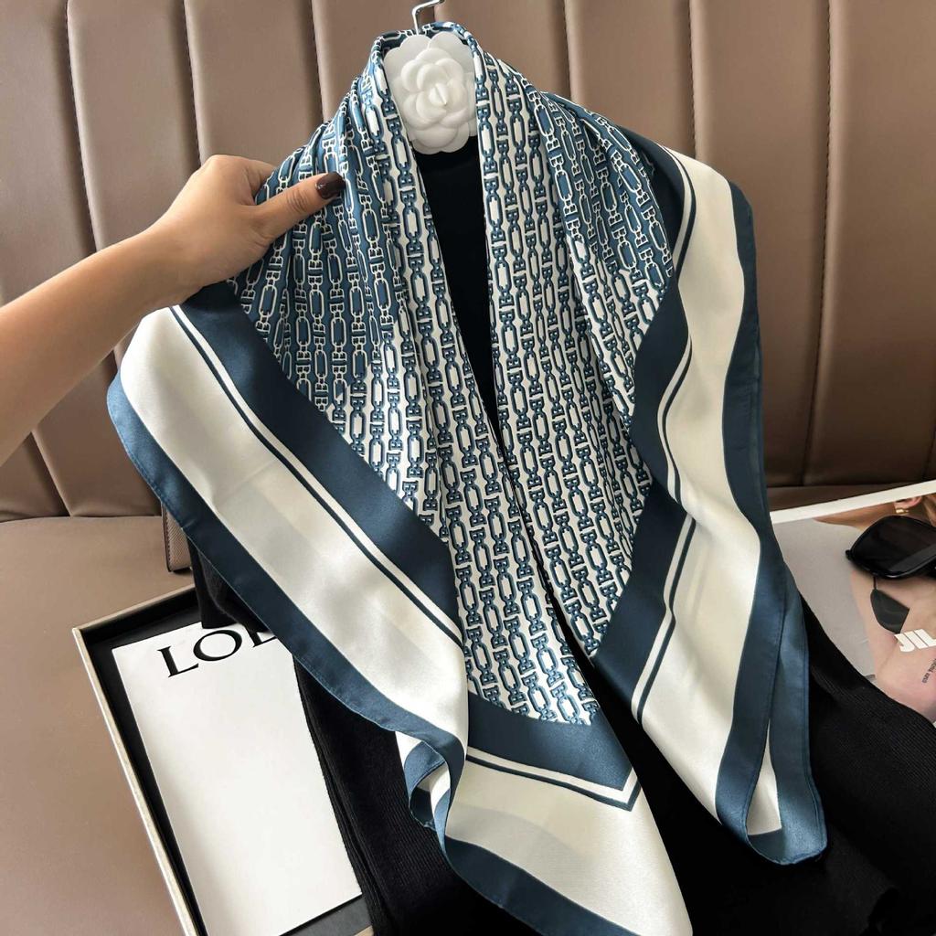 New Fashion 90X90cm Hair Shawl Scarf  Design Twill Silk Square Foulard Female Summer Sunscreen Wrap Bandana Hijab Accessores