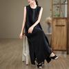 DIMANAF 2025 Women Summer Dress Solid Casual Ladies Basic Long Dress Linen