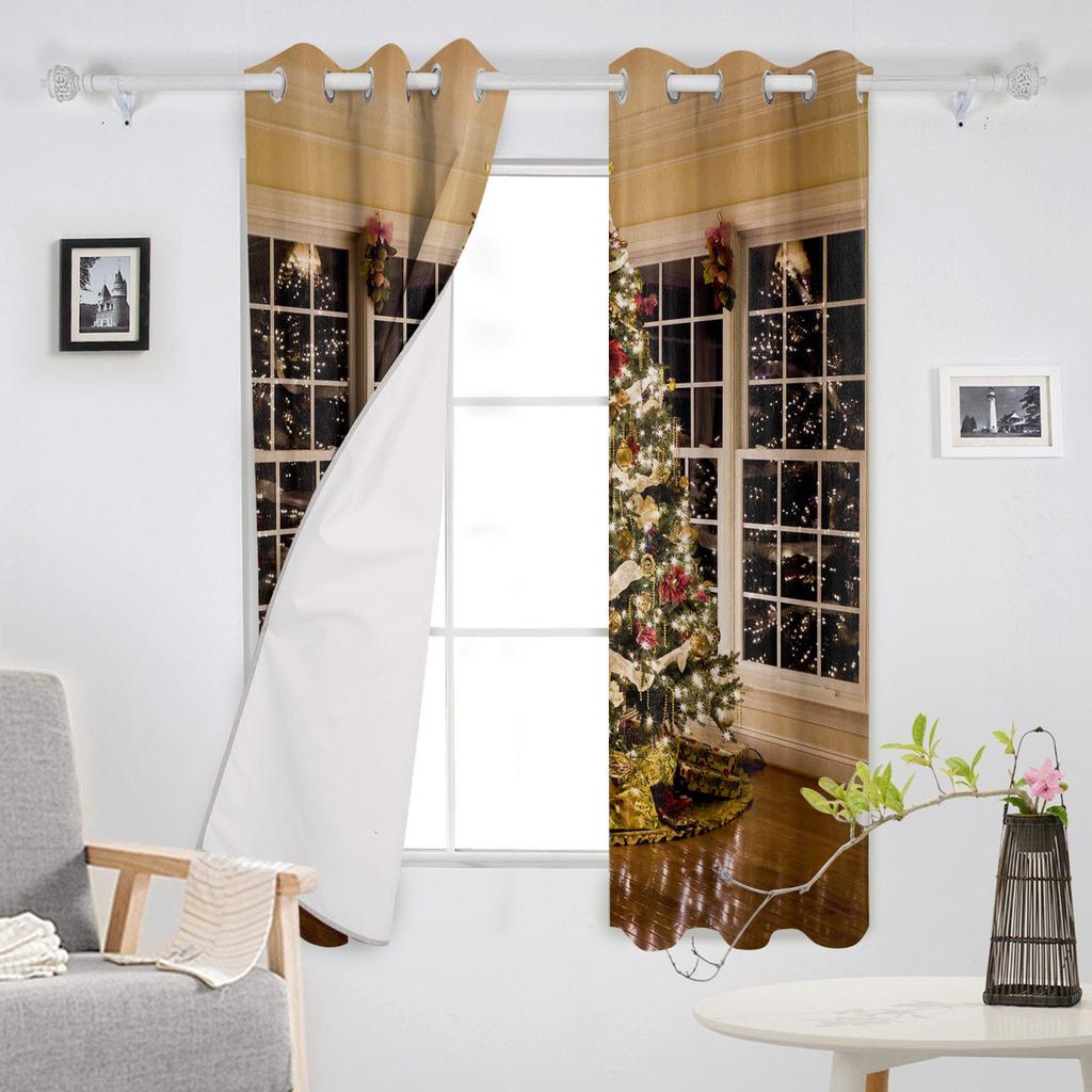 3D Christmas Tree Curtains 2-Panel Luxury Sunshade for Living Room Bedroom Home Decor Merry Christmas