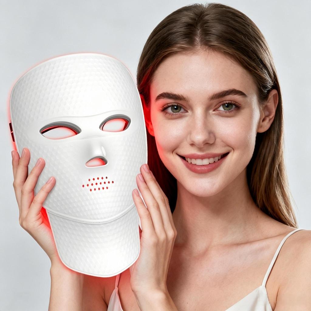 Rote Lichttherapie-Maske für Gesicht und Hals LED-Lichttherapie-Maske Kabellos USB C Wiederaufladbar LED-Infrarot-Maske für Zuhause Reisen Yoga-Nutzung