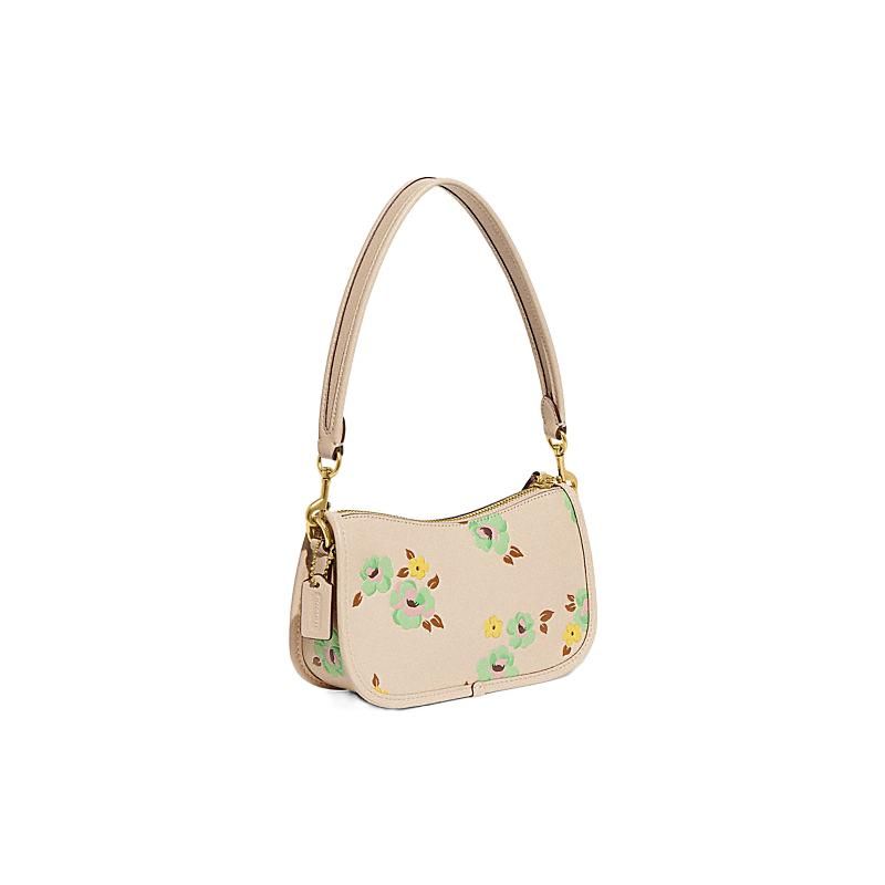 Coach Borsa a tracolla in pelle Swinger 20 con cerniera e stampa floreale Piccola borsa da donna Beige CH824-B4RHR