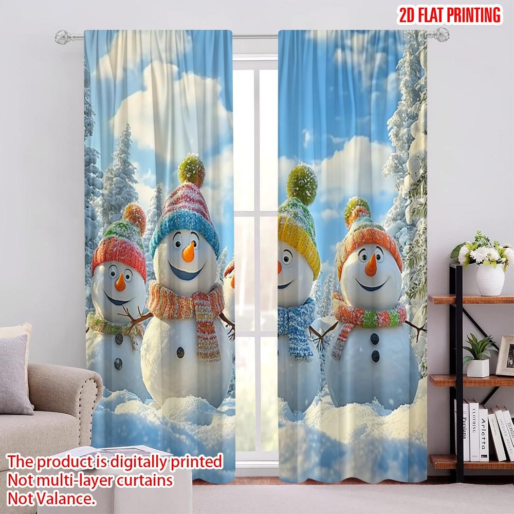 

Set Of 2 Flat Printing Merry Christmas Popular Drapes Winter Snowman Family Versatile Durable Polyester Without Curtain W100*H70(CM)-Grommet top&2PCS