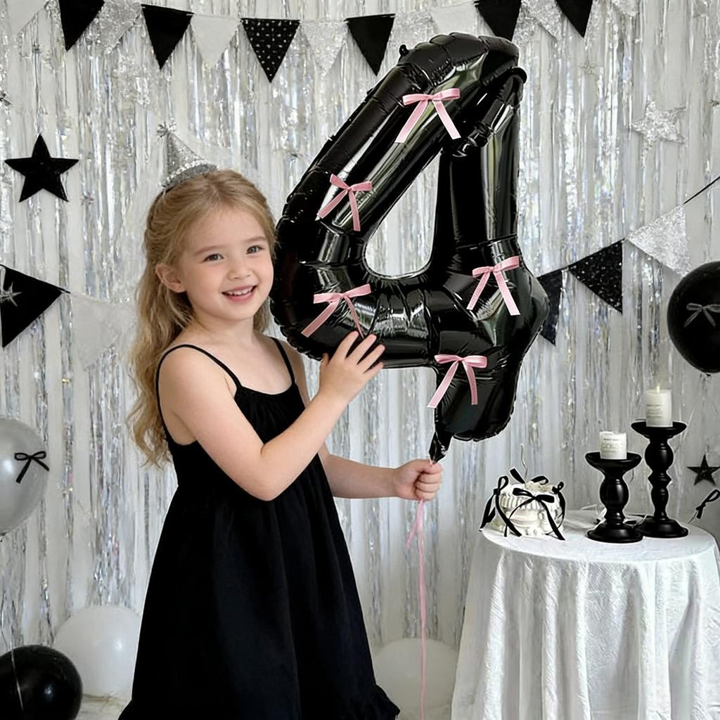 Ballons Noir Grande Taille Chiffres 0-9, Fournitures de Fête d'Anniversaire Décorations, avec Papillon Rose Fête d'Anniversaire, Décoration d'Anniversaire