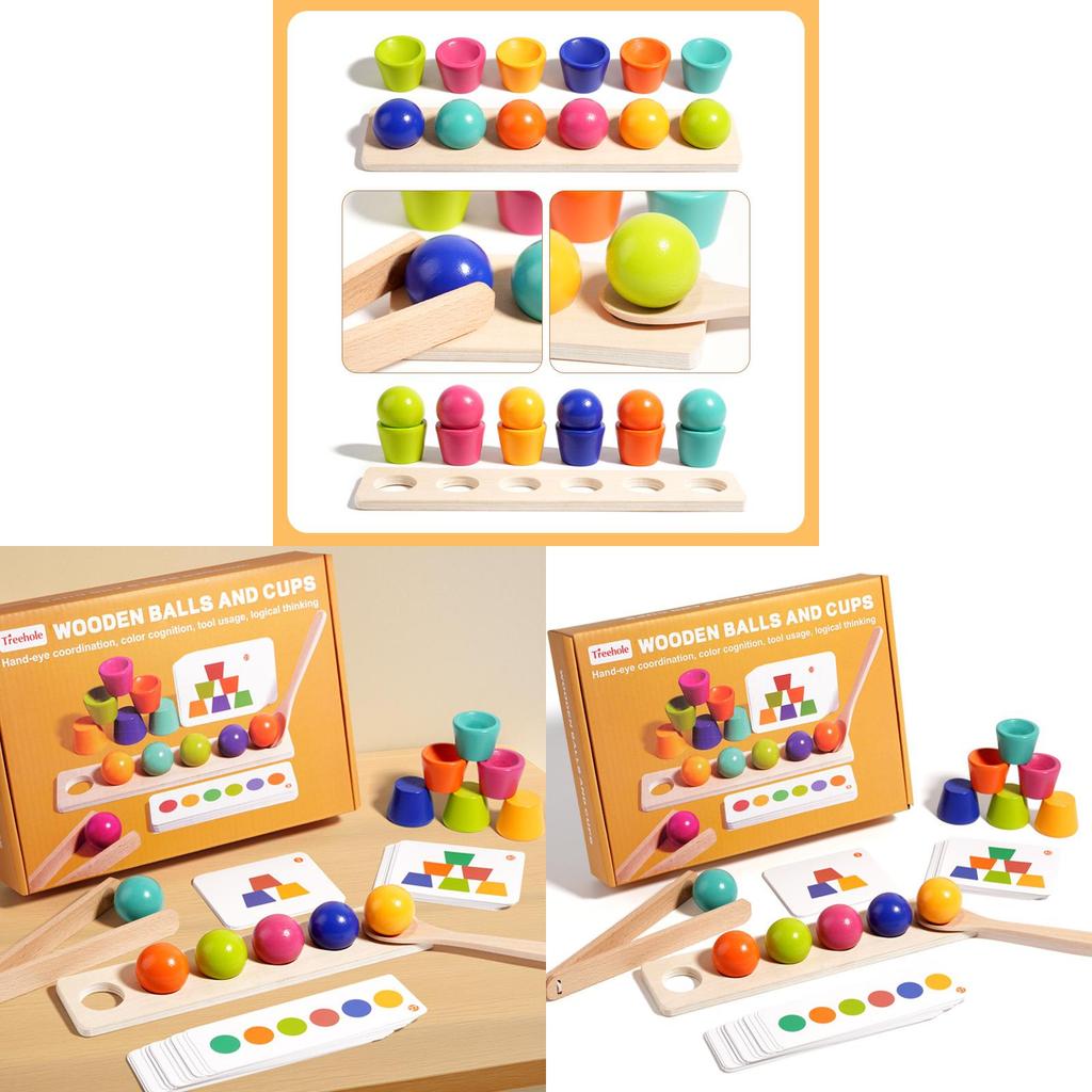 Holzfarbige Zuordnungs-Kugelbausteine für Lernspielzeug in der frühen Kindheit