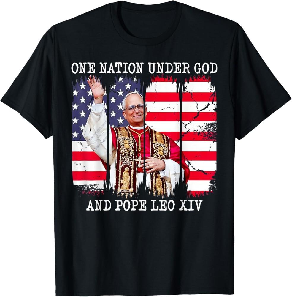 

One Nation Under God Pope Leo XIV Patriotic Christian Retro Unisex T-Shirt 2XL