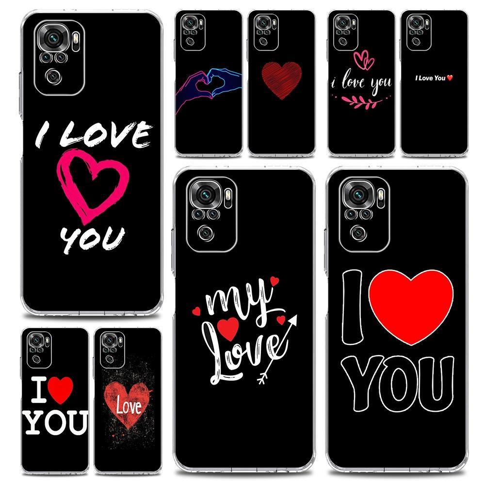 Phone Case For Xiaomi Redmi Note 13 12 5G 9S 9 8 10 11 Pro Plus 4G 9T 13C 12C 10C 9C 9A 7 Clear Cover I Love you Pink Heart