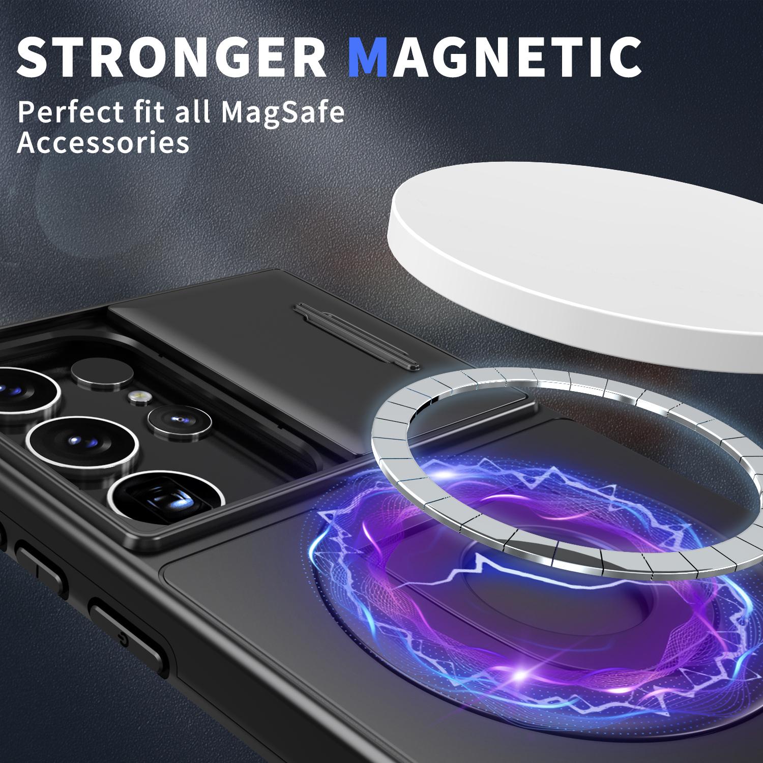 

For Samsung Galaxy S23 Ultra Case Magnetic Scratch-proof PC+TPU Phone Cover with Rotary Kickstand Black