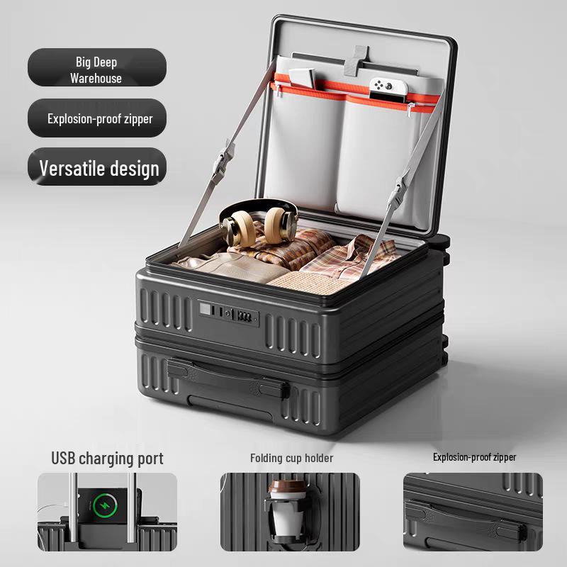 

Чемодан 20 дюймов с боковым открыванием, глубоким отделением и небольшим кодовым замком, ручная кладь 18 дюймов на колесиках 18-inch чёрный