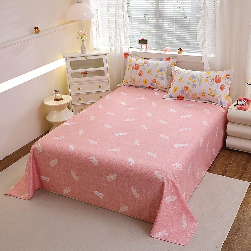 Simple Cotton Bed Sheet for Double Bed - Suitable for Summer & Student Dormitory, 40 Count, All Seasons
