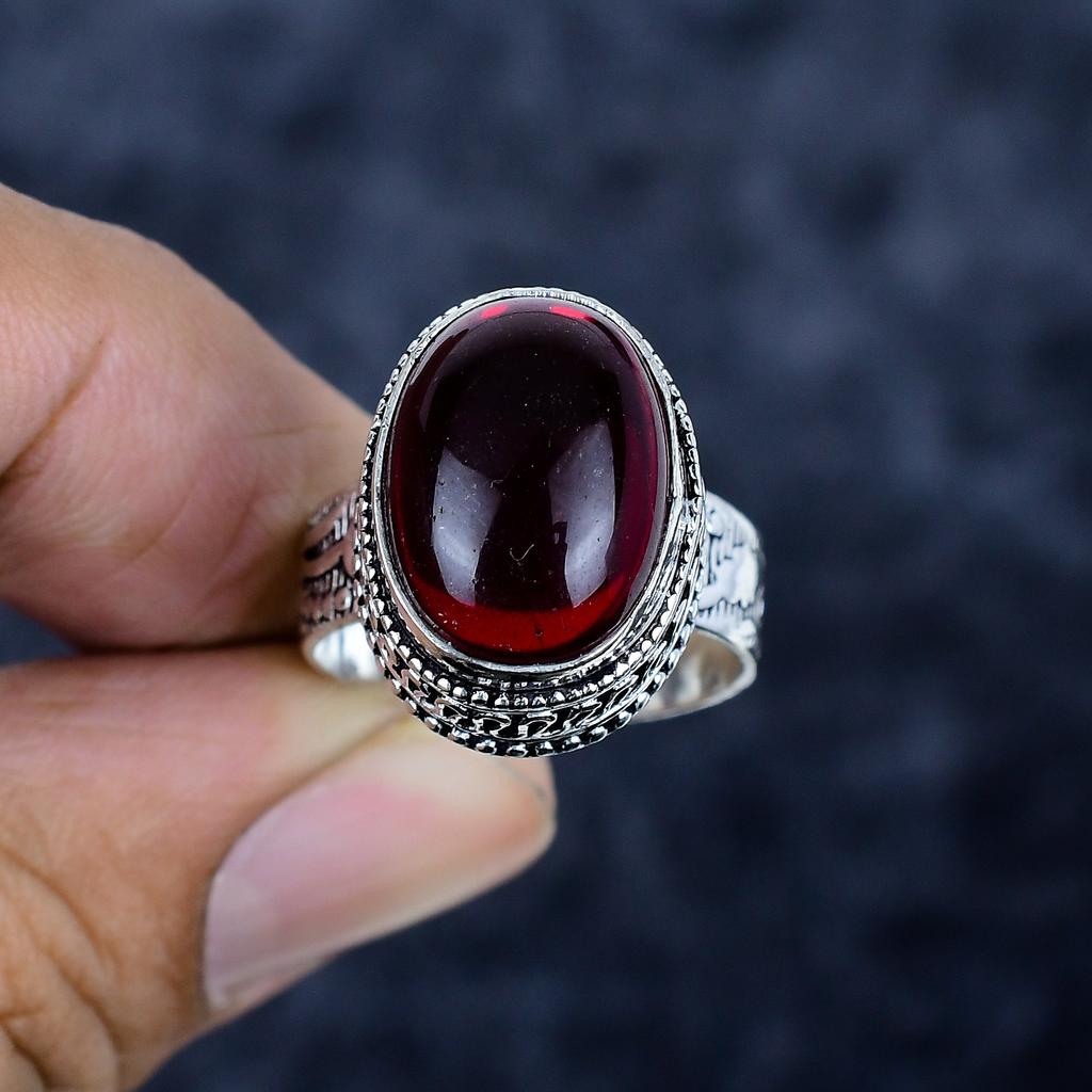 Mozambique Garnet Gemstone 925 Sterling Silver Jewelry Ring Size 8.5 MM-3442
