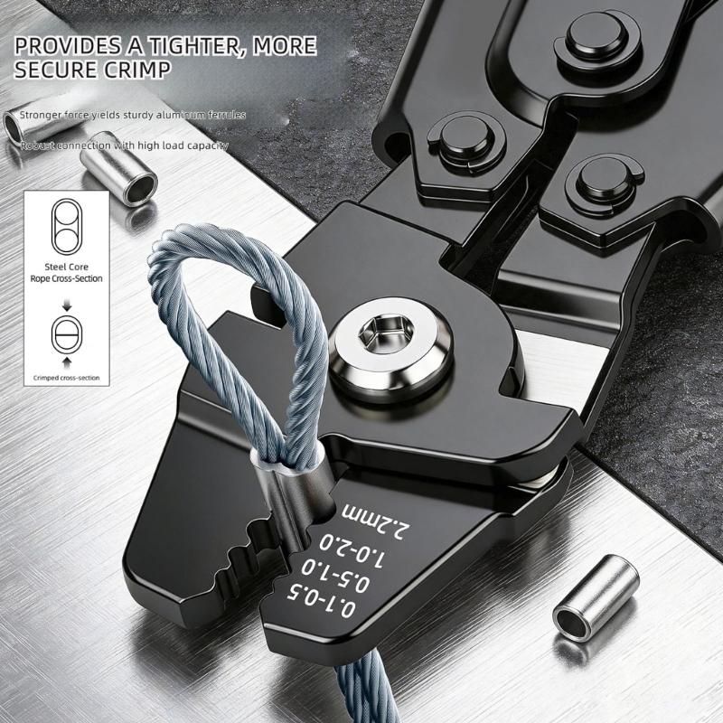 Ferrule Crimp Tool 4 Position Wire Rope Crimping Pliers Xtuosen with Cutter for Rope Repair and DIY Tasks Work