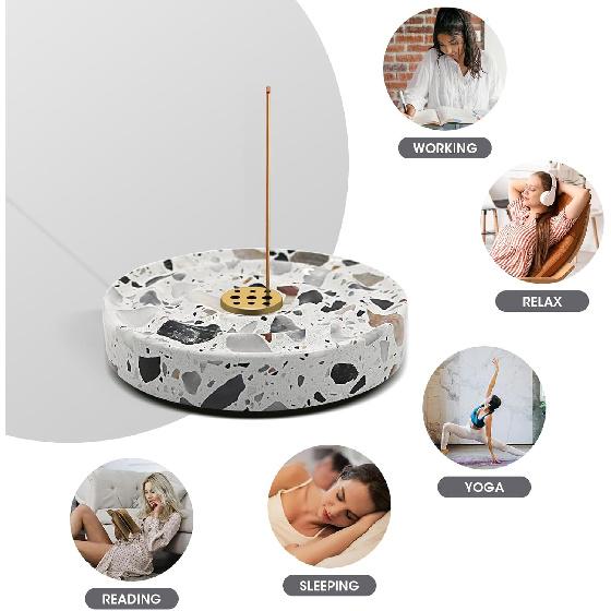 

Real Terrazzo Incense Holder for Stick, Steady Base with 9 Holes Brass Built-in, Easy Catch, Corlorful Marble Stone Incense Holder for Indoor and 3.94