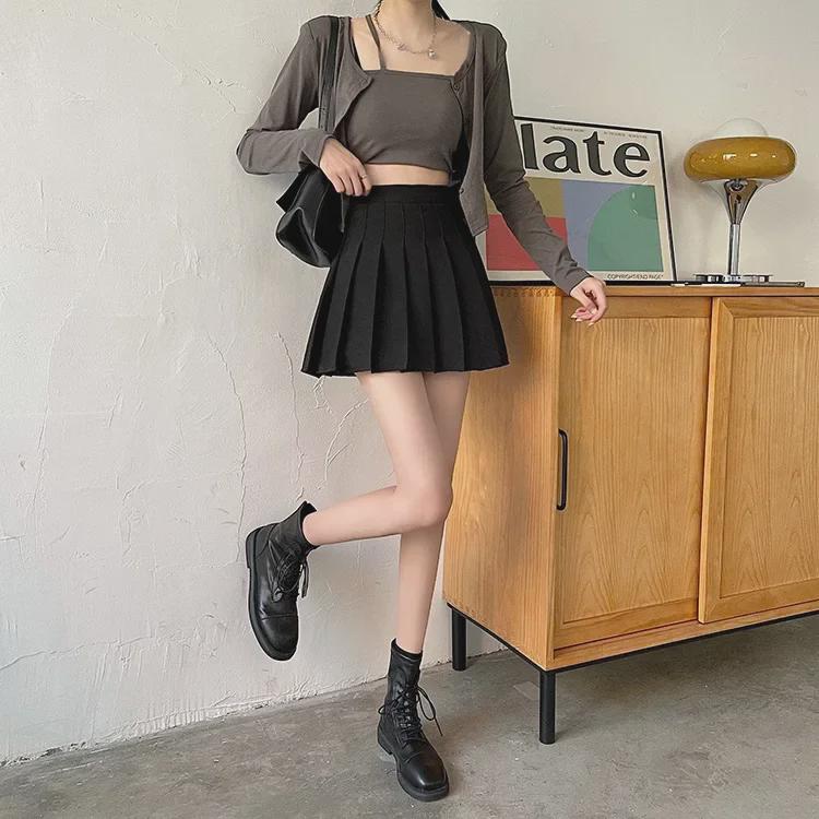 High Waist Gray A-Line Pleated Skirt for Women - Elastic, Slimming, and Lengthened for Year-Round Style