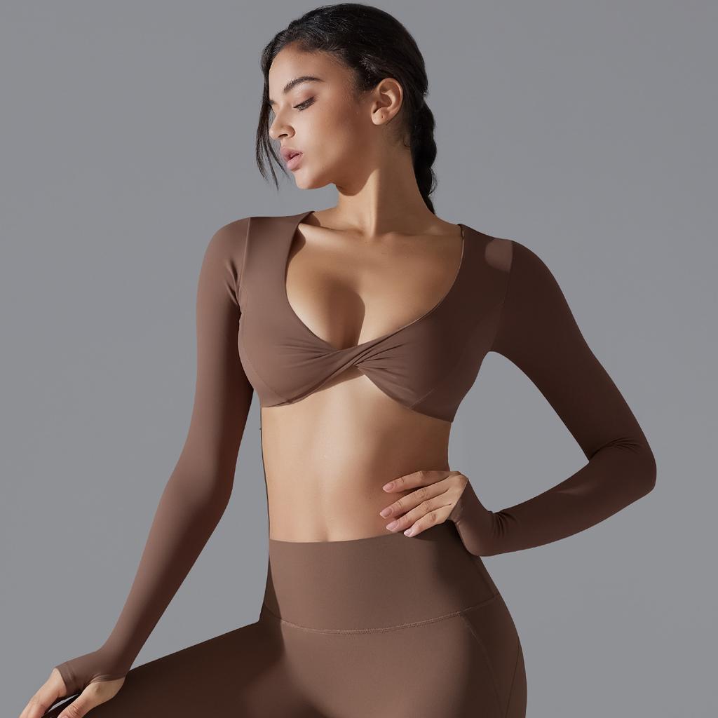Yoga Clothing Trend Sports Gathering Long Sleeved Solid Color Slim Fit Elastic Fitness Shaping Running Training Top For Women