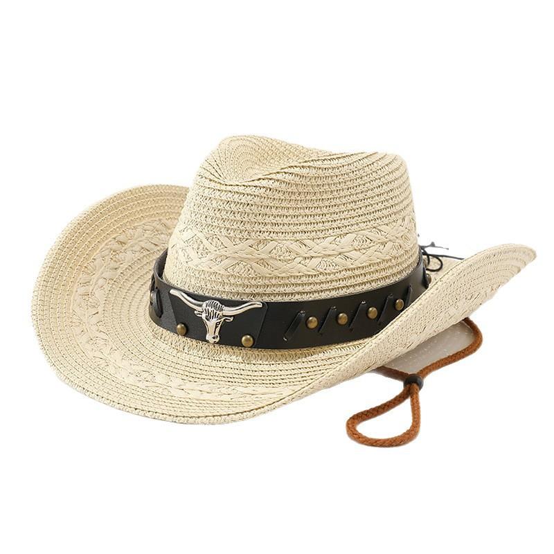 Western Cowboy Straw Hat Men's and Women's Outdoor Seaside Beach Hat Sunscreen Sun Hat Large Edge Belt Sun Hat