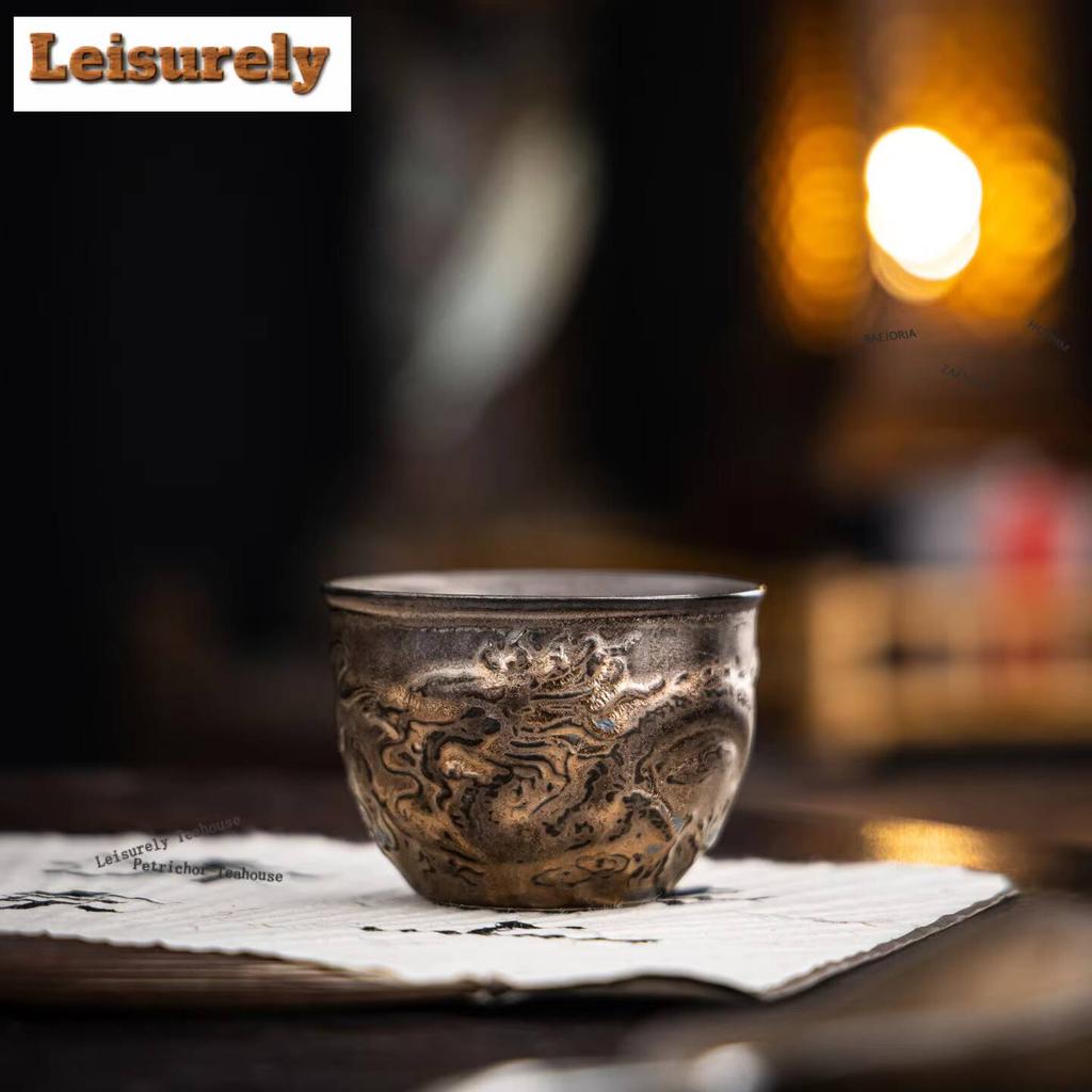 111ml Gilt Rust-glazed Auspicious Dragon Teacup Boutique Tea Bowl Mug Tea-tasting Smelling Cup Chazhan Master Cups Teaset Craft