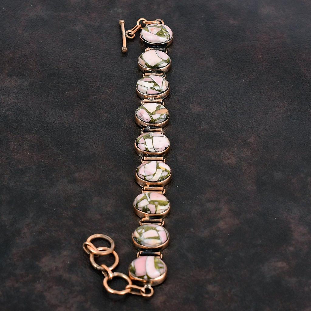 Brățară Opal Roz Cupru Brățară Cupru Brățară cu Lanț Ajustabil Bijuterii cu Piatră Prețioasă Brățară Făcută Manual Bijuterii Elegante din Cupru Cadouri Pentru El
