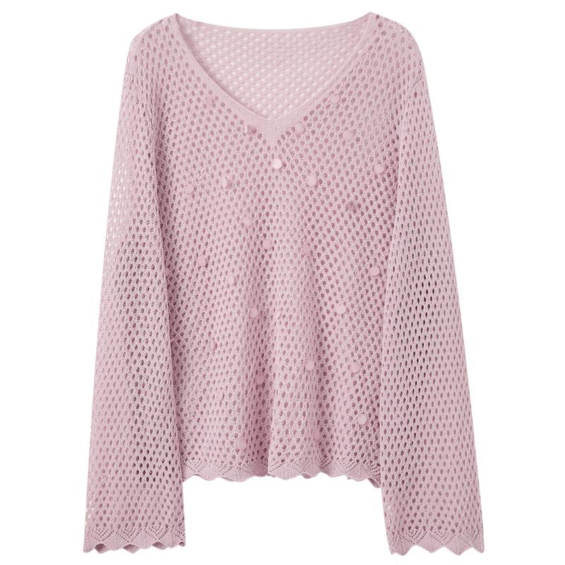 Sancai Plus Size V-Neck Mesh Knit Sweater 175/100B/XXL