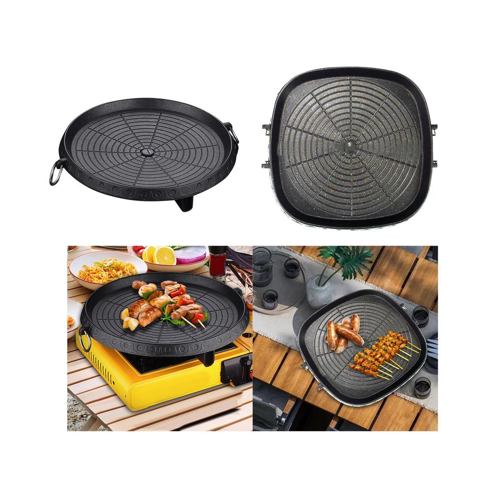 Korean Grilling Pan Portable Multiuse Durable Non-stick Barbecue Tray for Home Barbecue Restaurant Yard Outdoor Camping Travel