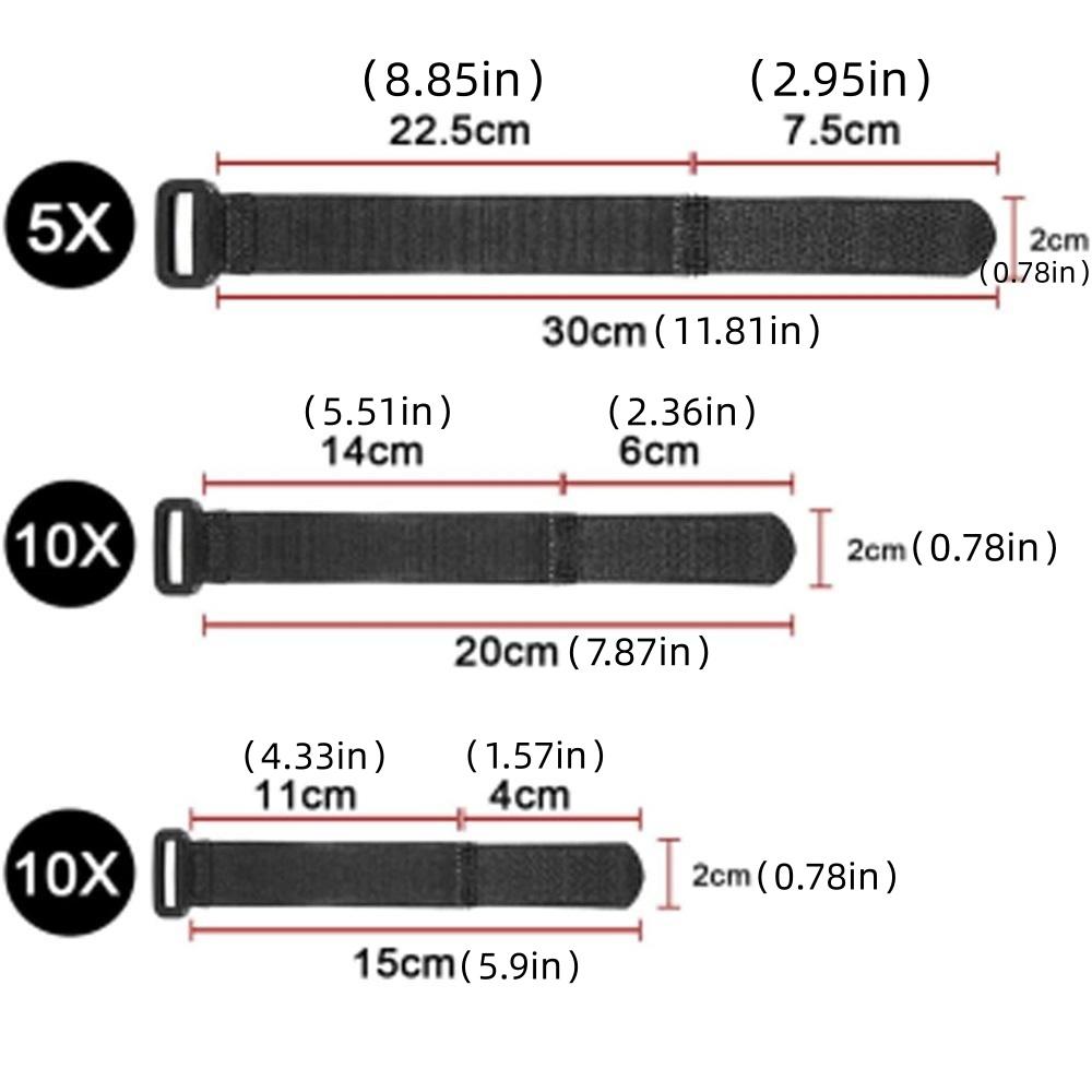 25-Pack Reusable Nylon Cable Ties – Black Universal Hook & Loop Straps – 3 Sizes (15/20/30cm) For Cable Management, Home, Office, Garage, Outdoor Gear