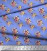 Soimoi Blue Japan Crepe Satin Fabric Leaves & Ranunculus Floral Print Fabric by Metre 42 Inch