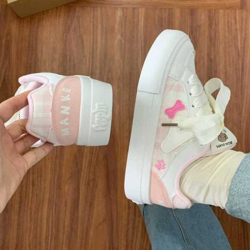 College Style Cute Round Head Color Matching Little White Shoes Autumn New Flat Casual Shoes INS Trendy Board Shoes