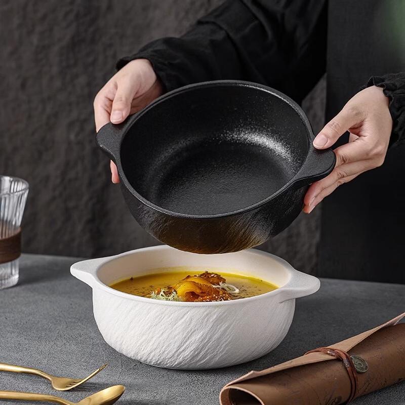 

Deou Starlight 10-inch Rock Pattern Double Handle Ceramic Bowl