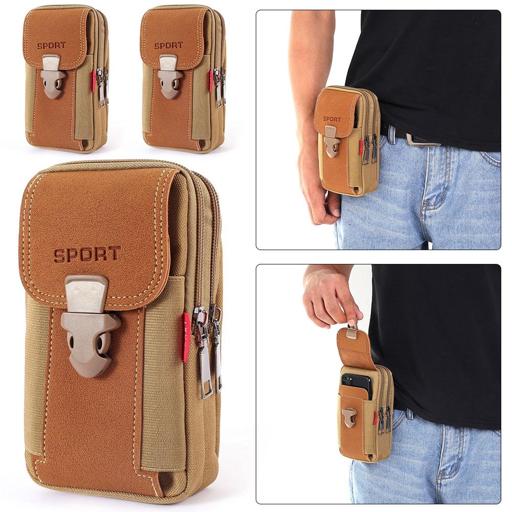 

new 3Pcs Men Canvas Waist Bag Phone Purse Zipper Belt Bum Pouch (Style 1 Khaki)