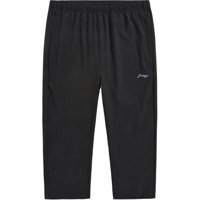 Solid Color Mid-Rise Comfortable Versatile Breathable Three-Quarter Casual Pants Men Bottoms Black AKQU429-1