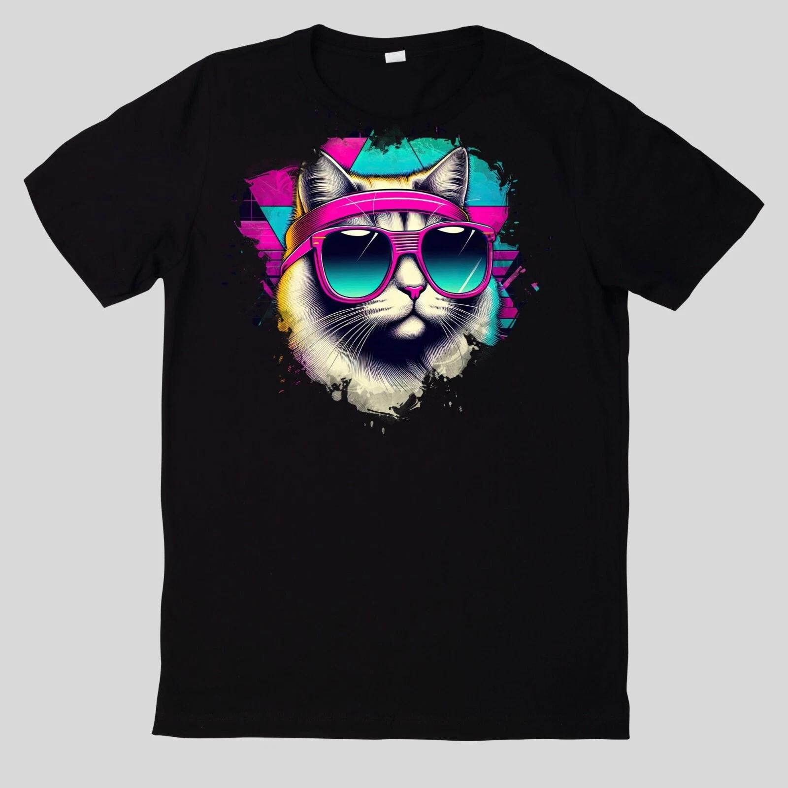 T-Shirt Aquarell Retro coole Katzen M
