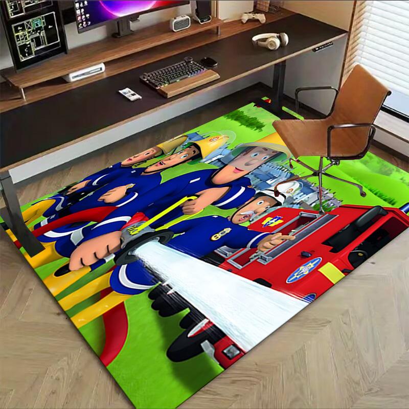 1pc Firefighters Station Carpet for Playroom Bedroom Living Room Sofa Home Decor,kids Game Area Rug Non-slip Floor Mat Y72893