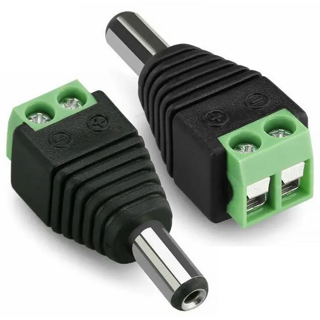 Rosfix Mufă CCTV 5,5mm / 2,1mm Masculin – Conector Masculin cu Șurub | Tensiune până la 30V DC | Curent Maxim 2A