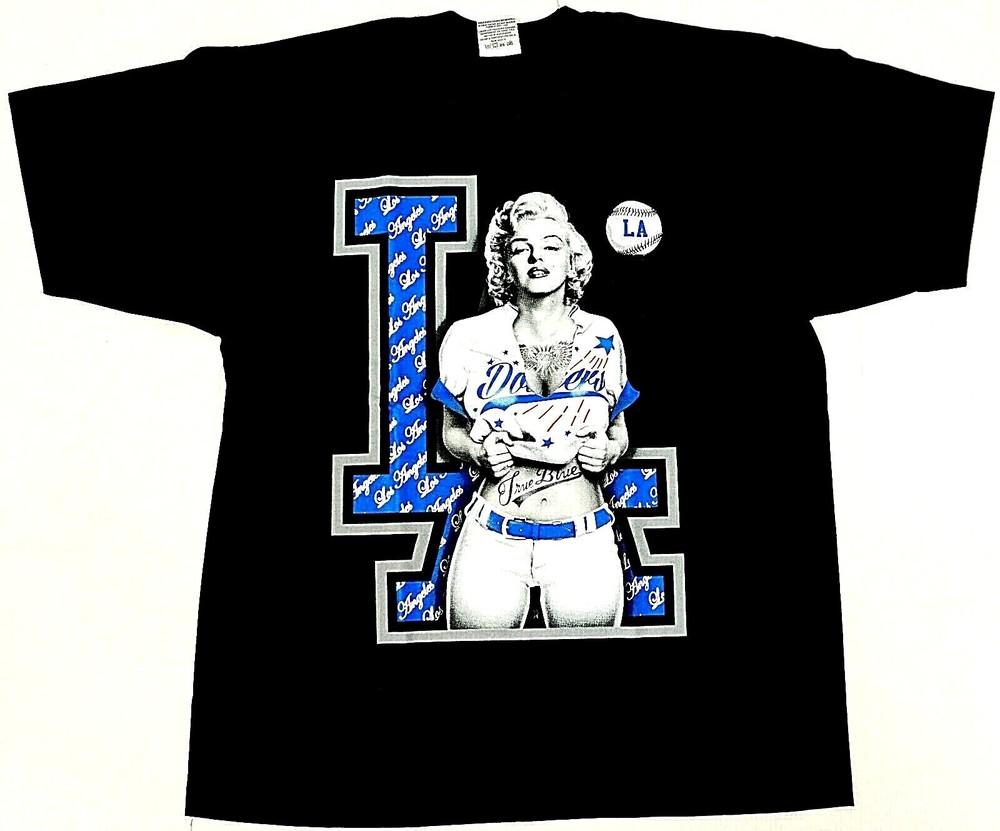 LOS ANGELES T-shirt LA Baseball Marilyn Monroe Tee 100% Cotton Mens Black New Unisex T-Shirt L