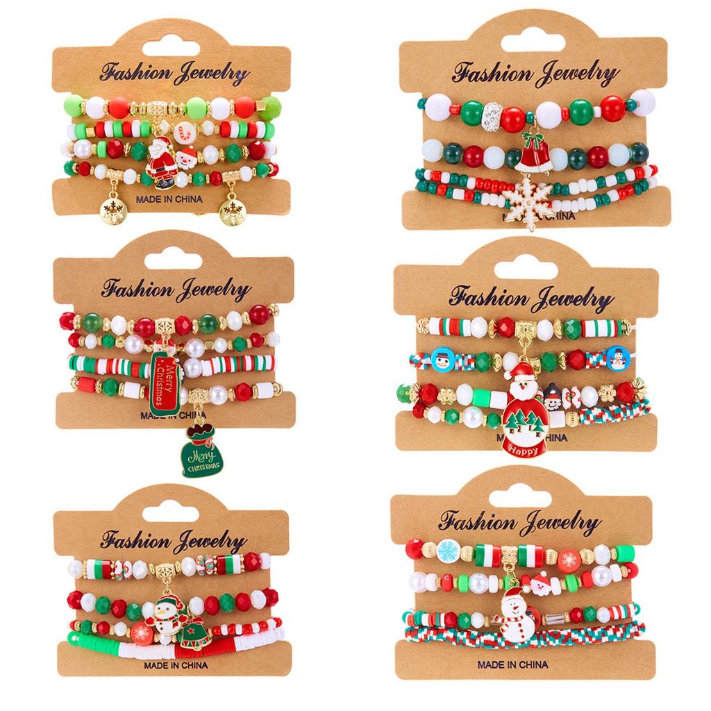 Christmas Combination Bracelet Creative Colorful Acrylic Santa Snowflake Stretch Beaded Bracelet Kids Merry Christmas Gift Favor