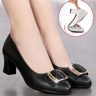 Damenschuhe 2025 Damen Echtleder High Heels Mode Metall Schnalle Pumps Schuhe Damen Büroschuhe Damen Kleiderschuhe