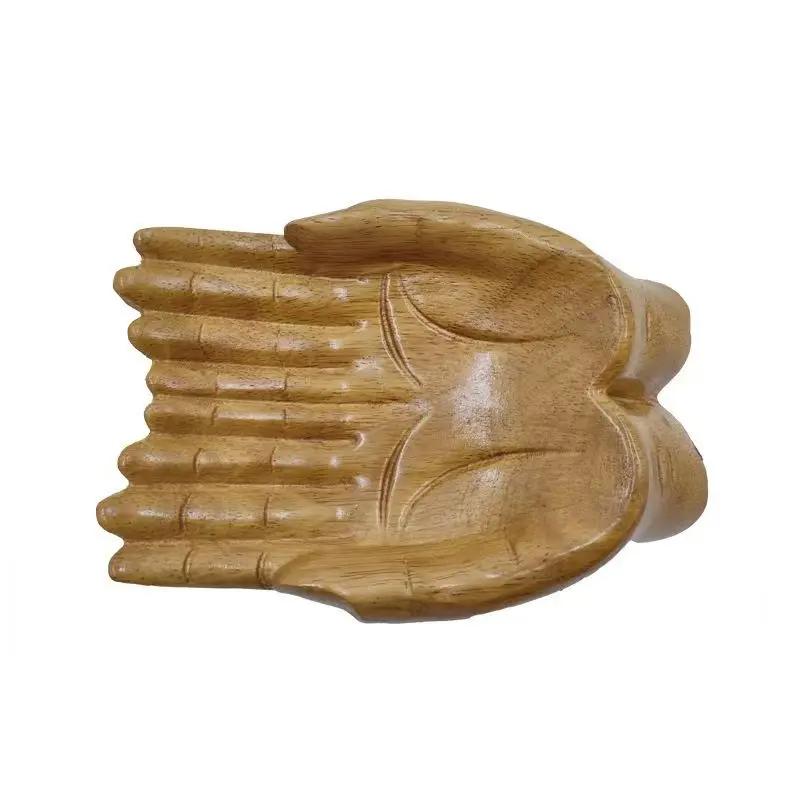 New Creative Wooden Carving Buddha Hand Crystal Display Stand Fruit Tray Living Room Office Desk Ornament Home Decoration