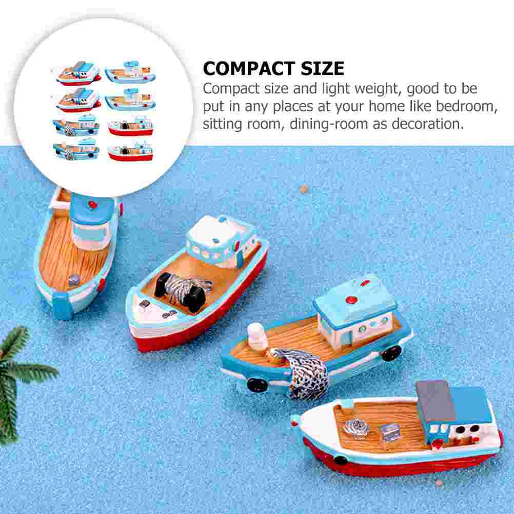 8 Pcs Mediterranean Fishing Boat Miniature Ornament Resin Model Decor Accessories Marine Decoration Sea Christmas Ship