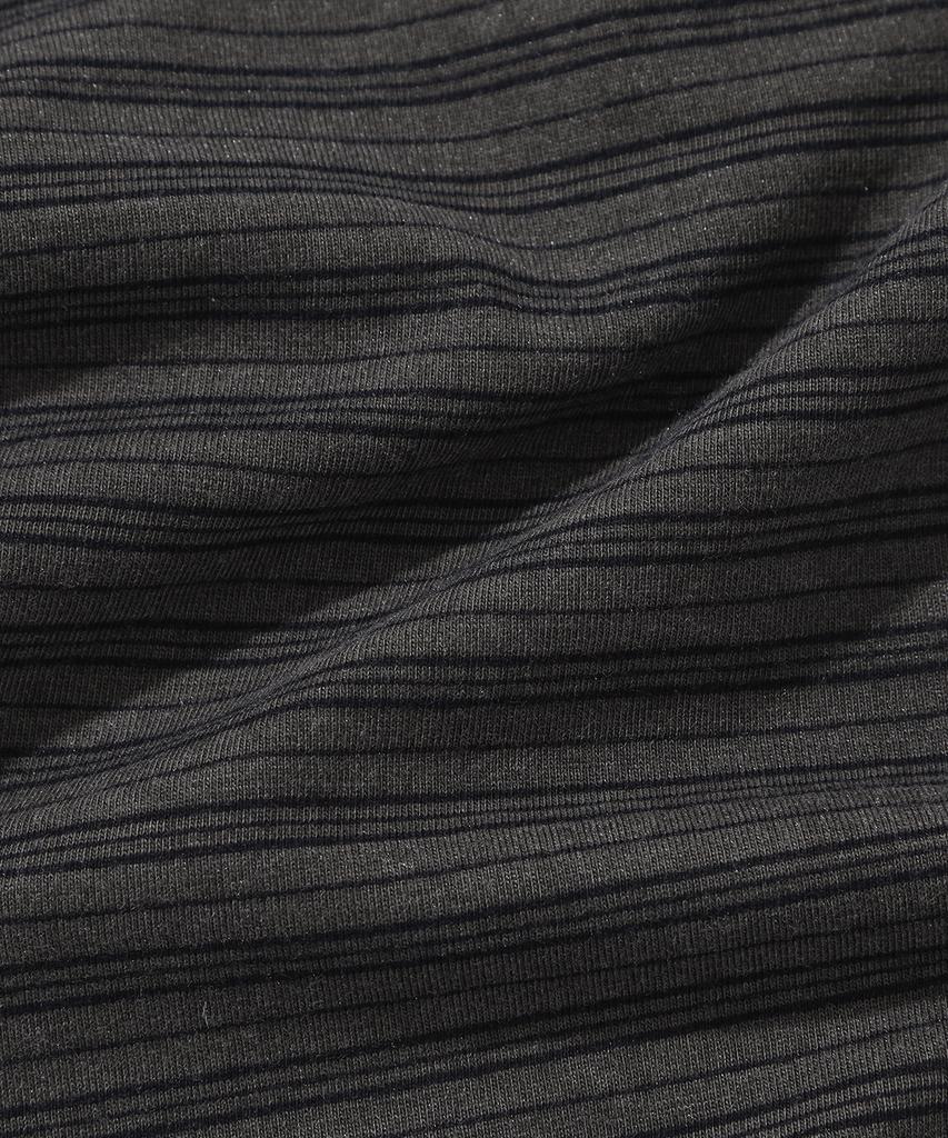 KIIMUIR [Crop] Striped Crop Washed Short Sleeve T-Shirt_Charcoal