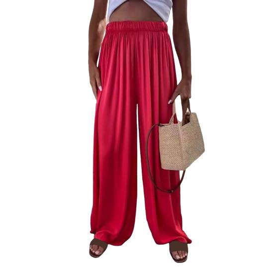 Женские повседневные брюки со средней посадкой и эластичной резинкой на талии, широкие брюки, однотонные спортивные свободные брюки длиной до пола, летние брюки