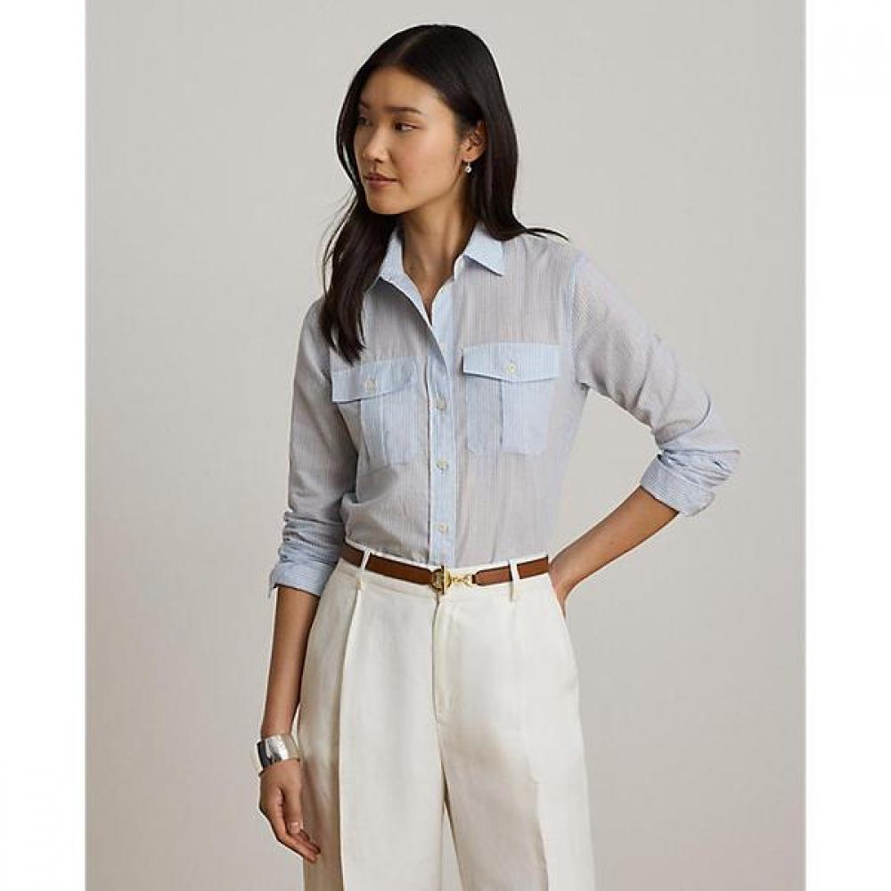 Lauren Ralph Lauren Classic Fit Stripe Cotton Voile Shirt Wmlrshts6820564400 XS