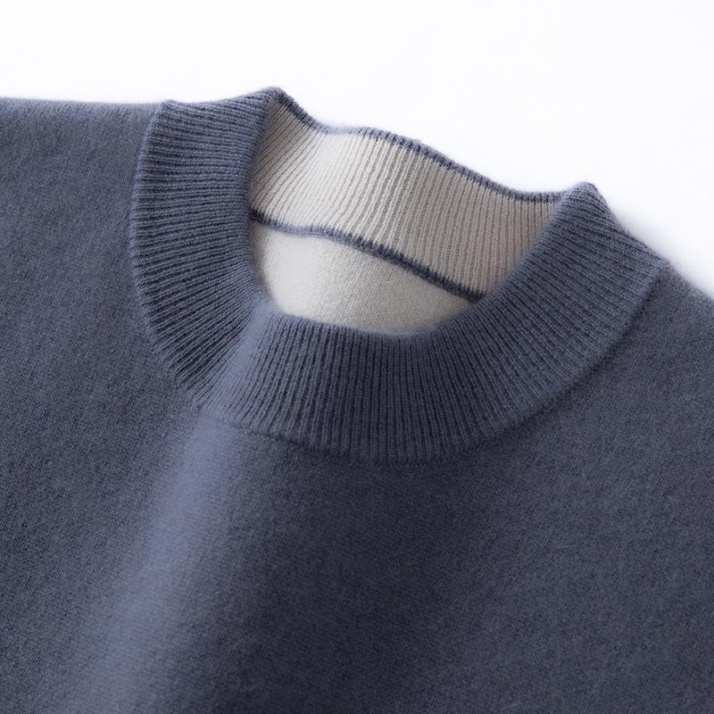Men's Cashmere Half-High Neck Thick Knit Casual Pullover Sweater