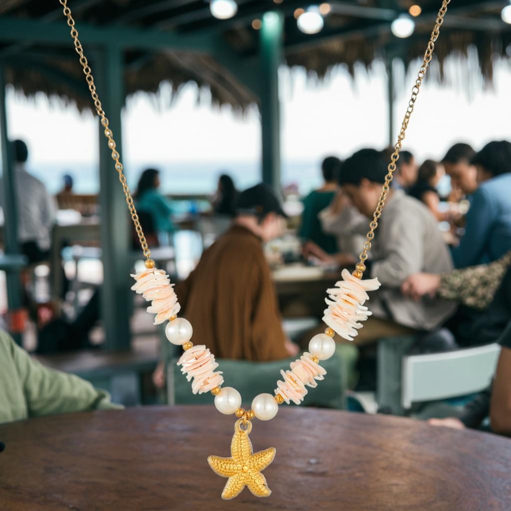 Fashionable Seaside Vacation Style Bead Necklace Exquisite Sea Fish Starfish Sun Shell Necklaces Multi-Element Blue Jewelry